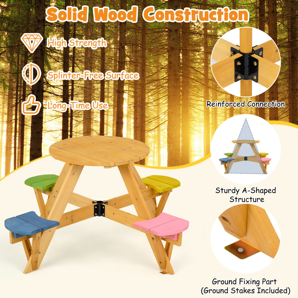 Kids Picnic Table with Stools and Foldable Adjustable Umbrella for Backyard and Patio-Blue