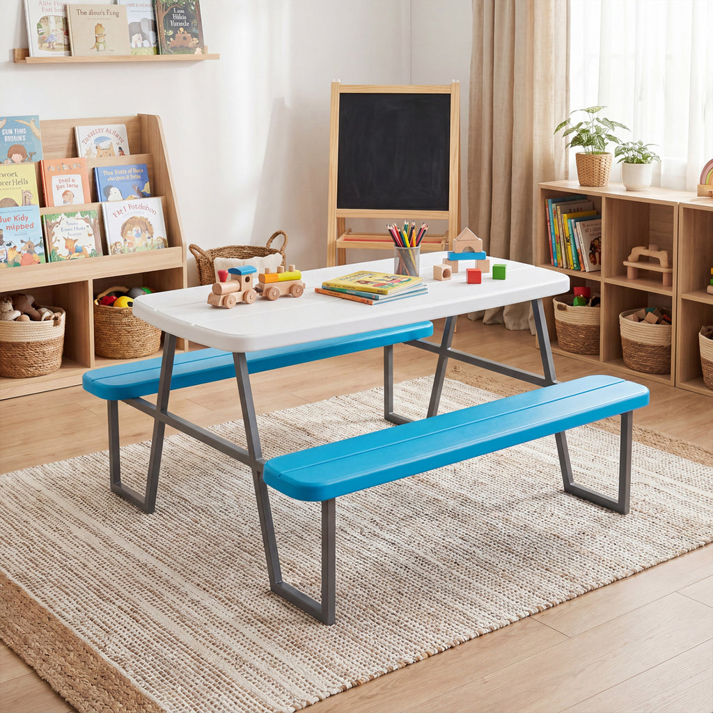 Kids Picnic Table with Benches Seats up to 4-Blue