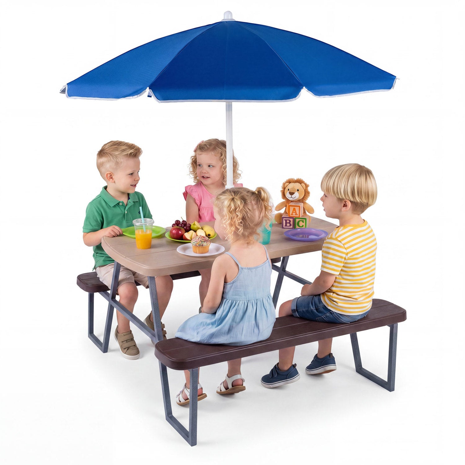 Kids Picnic Table with Benches Seats up to 4-Brown