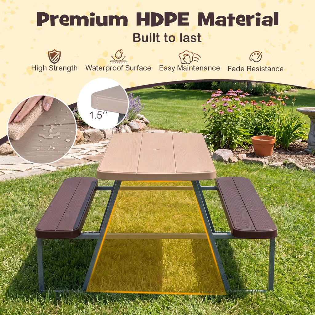 Kids Picnic Table with Benches Seats up to 4-Brown