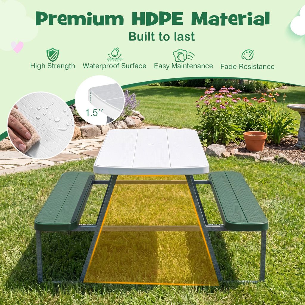 Kids Picnic Table with Benches Seats up to 4-Green
