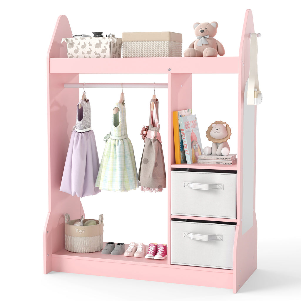 Kids Play Armoire Dresser with Cloth Hanger-Pink