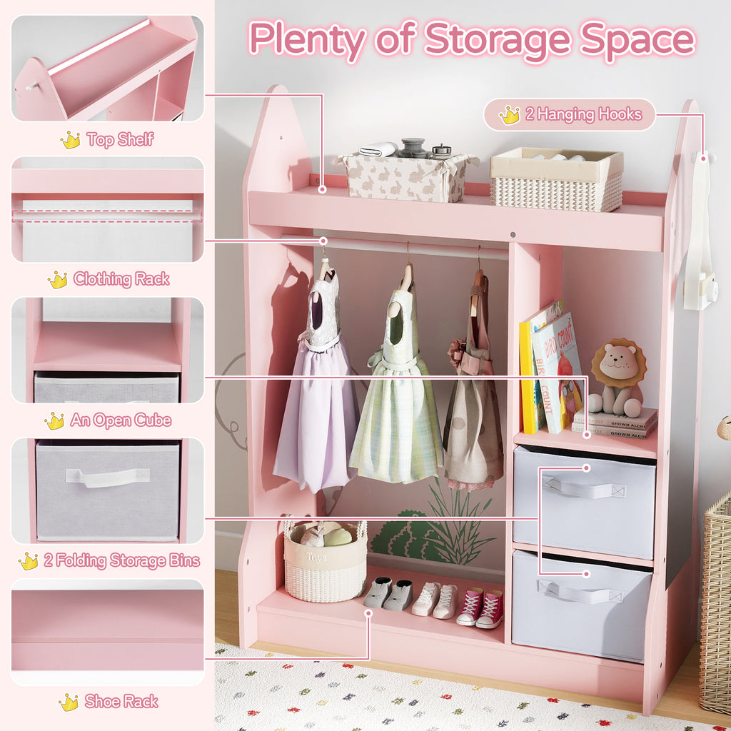 Kids Play Armoire Dresser with Cloth Hanger-Pink