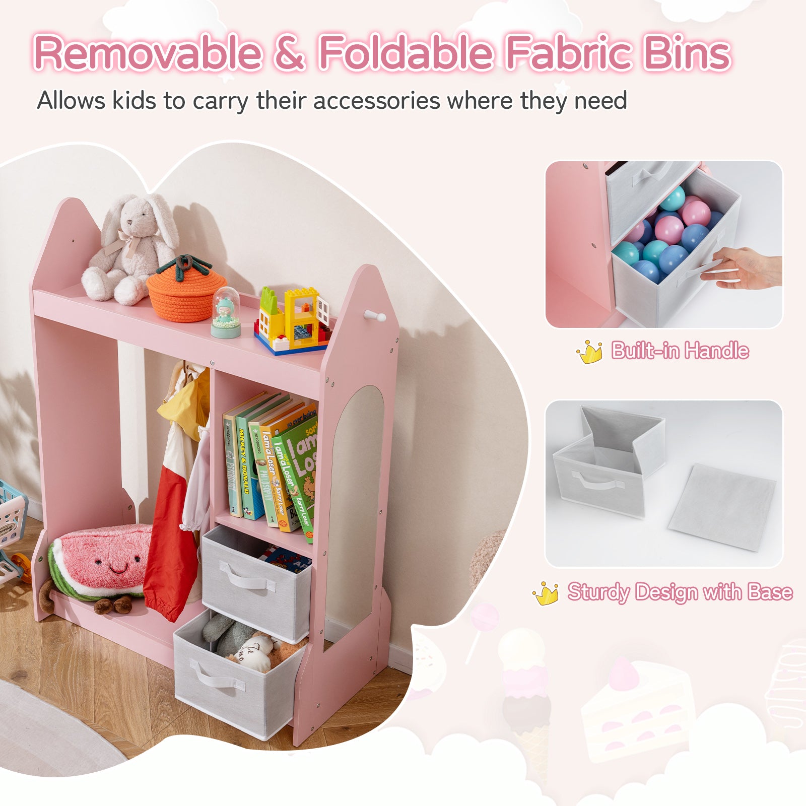 Kids Play Armoire Dresser with Cloth Hanger-Pink