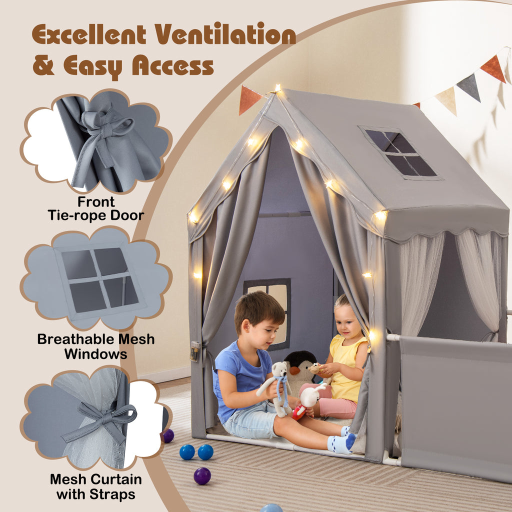 Kids Play Tent with Playpen 2-in-1 Toddler Playhouse with Yard-Grey