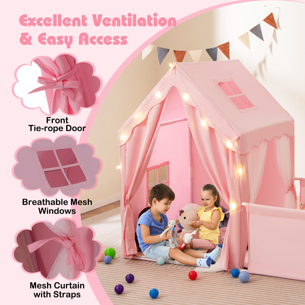 Kids Play Tent with Playpen 2-in-1 Toddler Playhouse with Yard-Pink