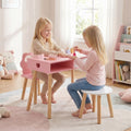 Kids Pretend Nail Salon Playset with Chair and Stool Wooden Toddlers Makeup and Manicure Kit with Eye Shadow-Pink