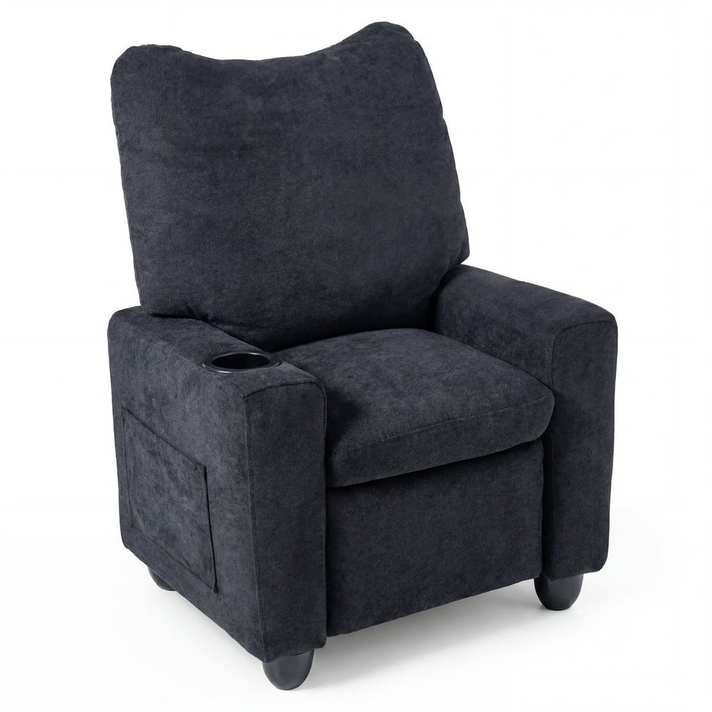Kids Recliner Toddler Single Sofa with Adjustable Footrest and Cup Holder-Black