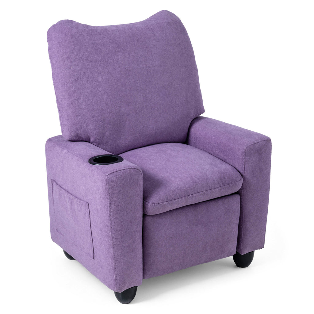 Kids Recliner Toddler Single Sofa with Adjustable Footrest and Cup Holder-Purple