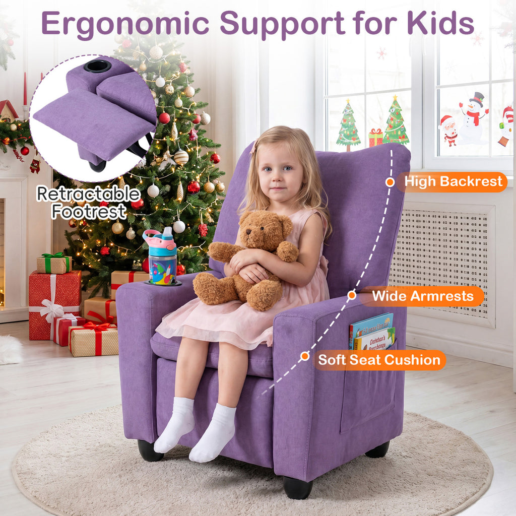 Kids Recliner Toddler Single Sofa with Adjustable Footrest and Cup Holder-Purple
