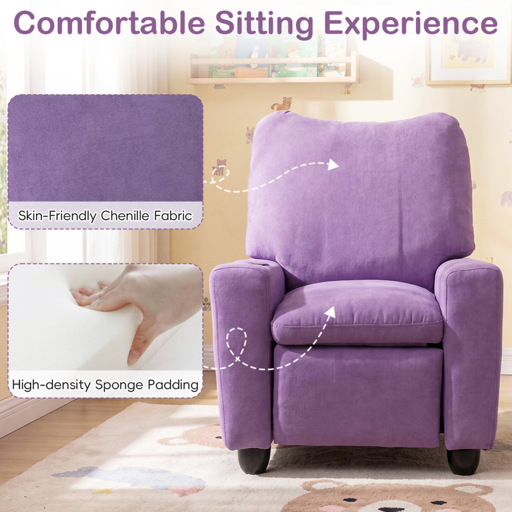 Kids Recliner Toddler Single Sofa with Adjustable Footrest and Cup Holder-Purple