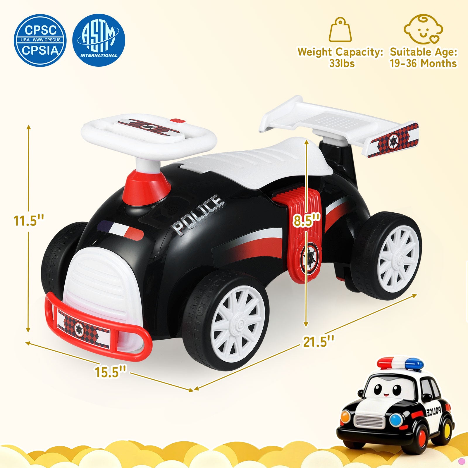 Kids Ride On Car Sliding Toy with Music and Under-Seat Storage-Black & Red
