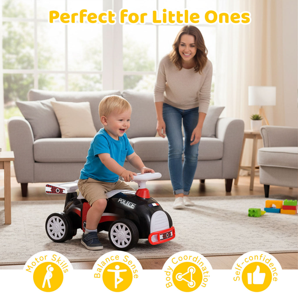 Kids Ride On Car Sliding Toy with Music and Under-Seat Storage-Black & Red