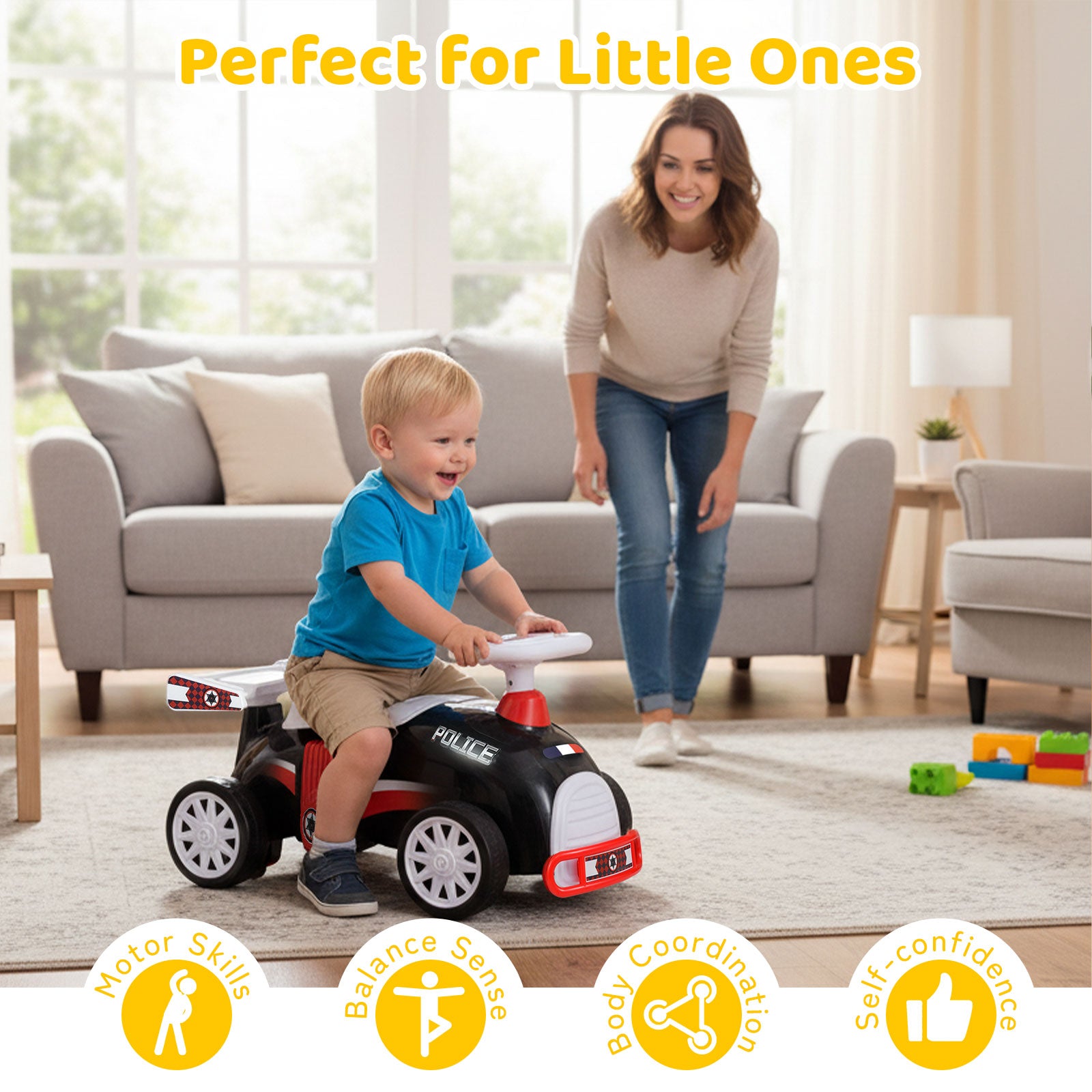 Kids Ride On Car Sliding Toy with Music and Under-Seat Storage-Black & Red