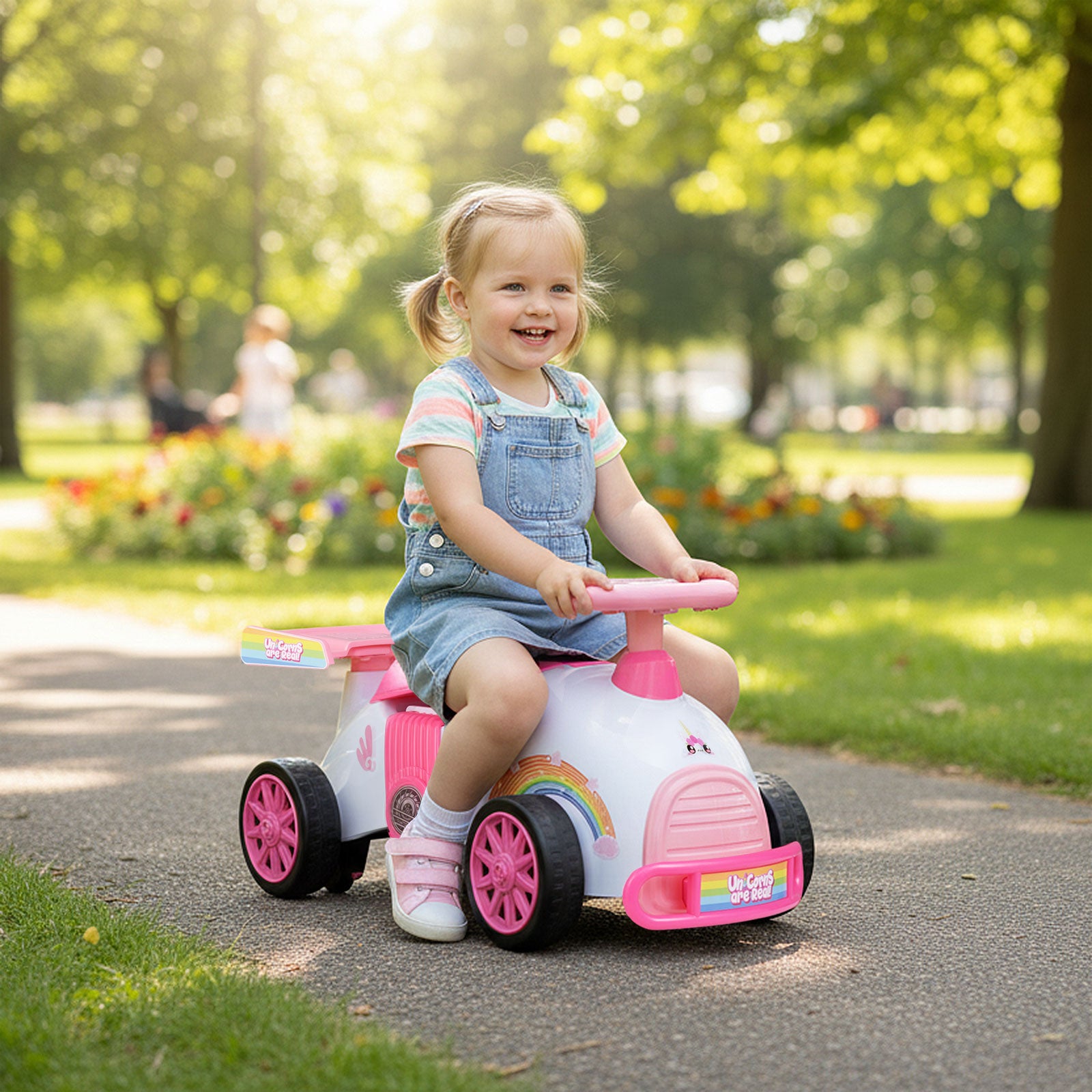 Kids Ride On Car Sliding Toy with Music and Under-Seat Storage-Pink