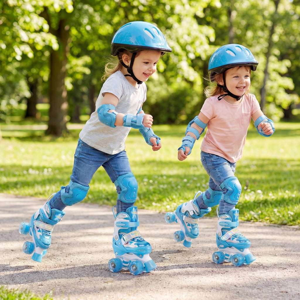 Kids Roller Skates 4 Sizes Adjustable with Light-up Wheels for Toddler Aged 3-4 (XS)-Blue