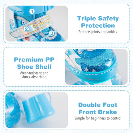 Kids Roller Skates 4 Sizes Adjustable with Light-up Wheels for Toddler Aged 3-4 (XS)-Blue