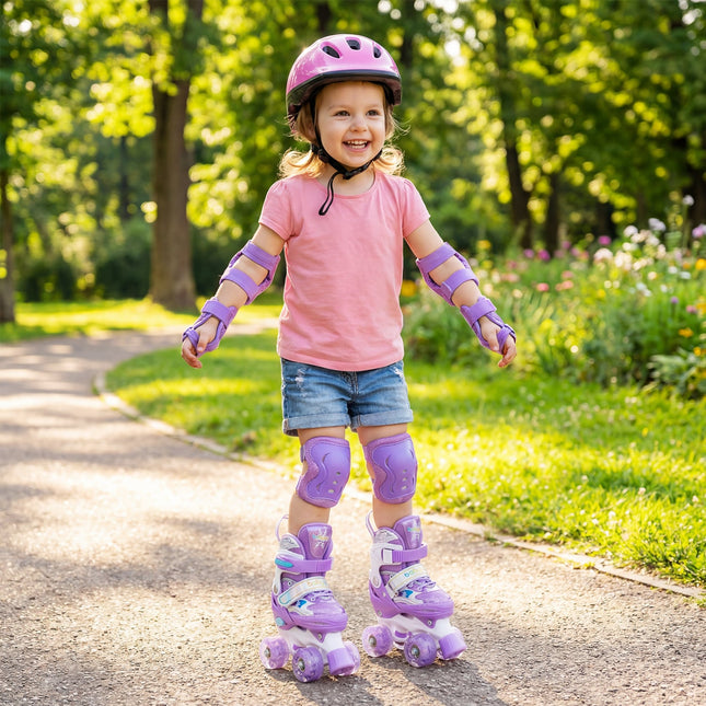 Kids Roller Skates 4 Sizes Adjustable with Light-up Wheels for Toddler Aged 3-4 (XS)-Purple
