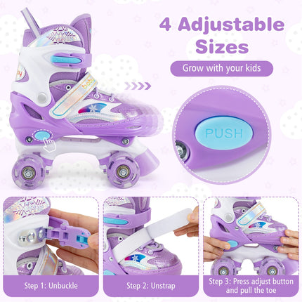Kids Roller Skates for Girls Boys with Light-up Wheels and Safety Protection-Purple