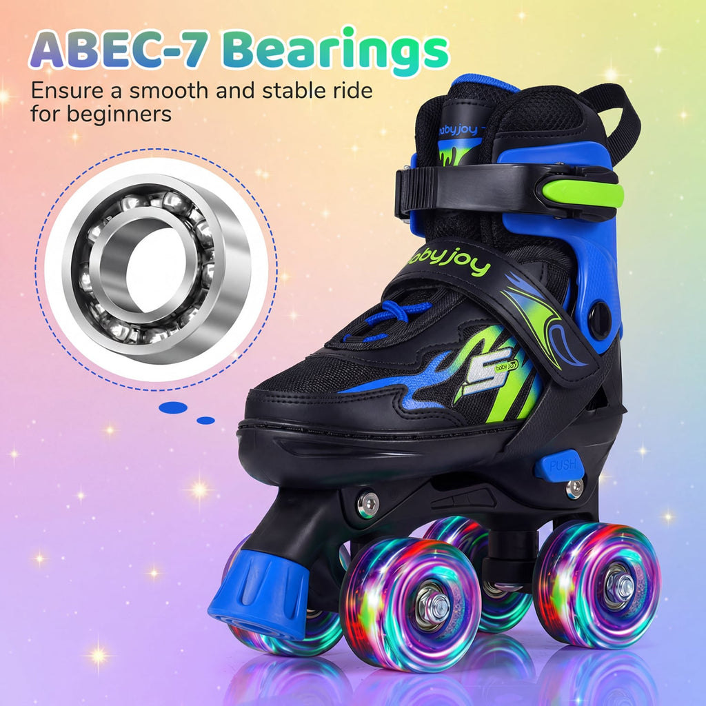 Patin à roulettes pour enfants, garçons et filles, 4 tailles réglables, avec roues lumineuses - Bleu marine