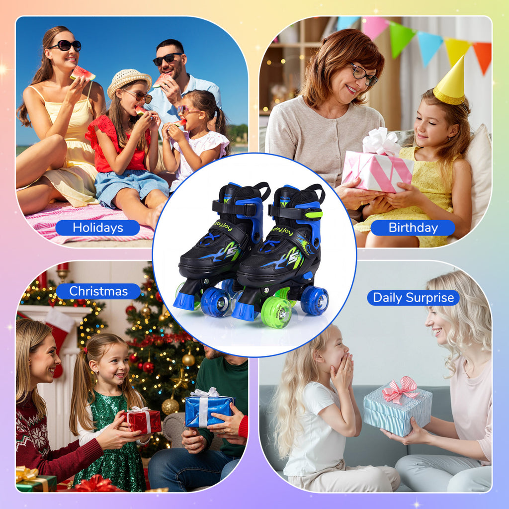 Patin à roulettes pour enfants, garçons et filles, 4 tailles réglables, avec roues lumineuses - Bleu marine