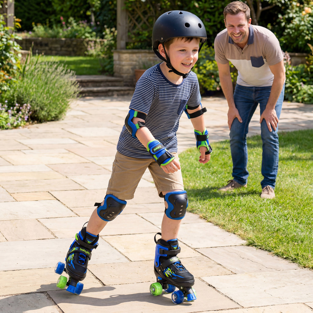 Patin à roulettes pour enfants filles garçons 4 tailles réglables patins quad avec roues lumineuses pour l'extérieur-Bleu marine
