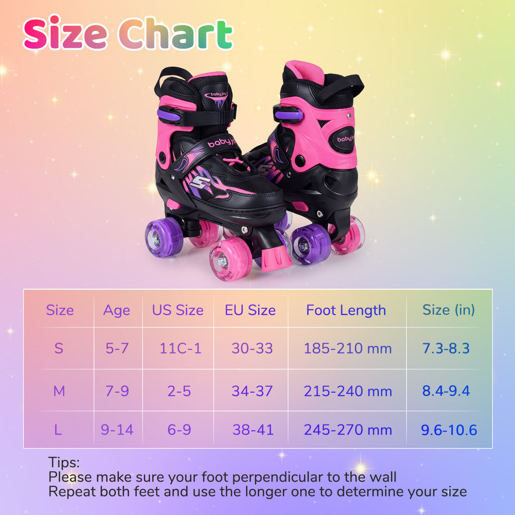 Patins à roulettes pour enfants filles garçons 4 tailles réglables patins quad avec roues lumineuses pour l'extérieur-Rose