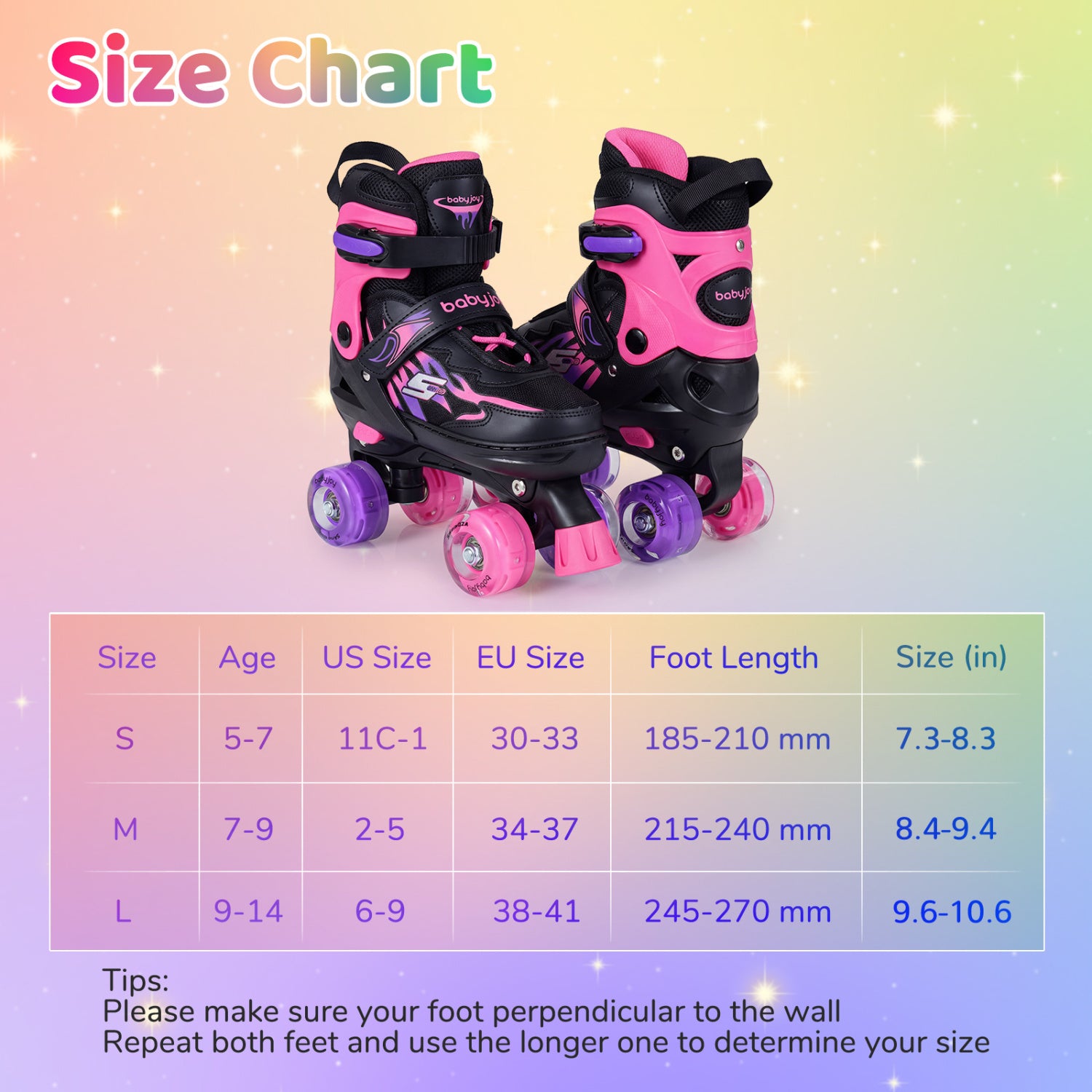 Patins à roulettes pour enfants filles garçons 4 tailles réglables patins quad avec roues lumineuses pour l'extérieur-Rose