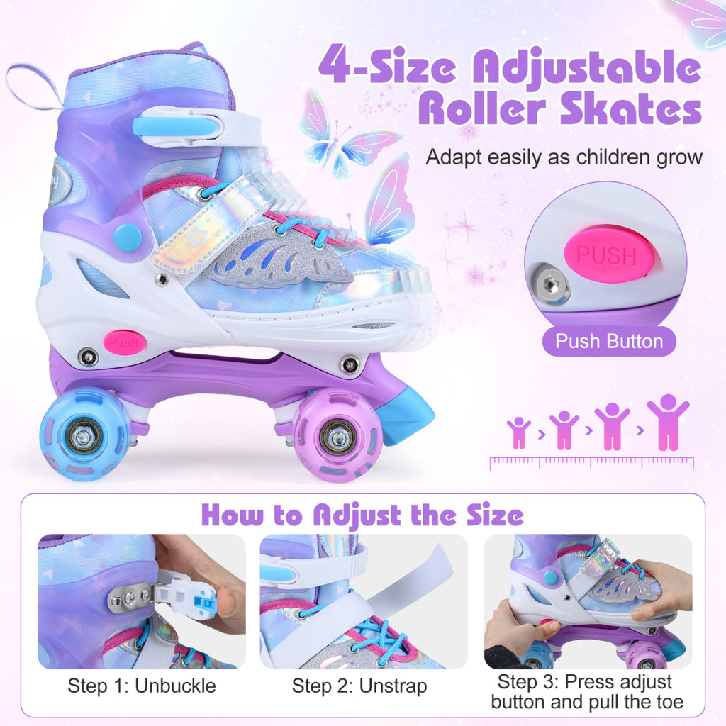 Rollers pour enfants, pour tout-petings de 7 à 9 ans avec 4 roues lumineuses - Bleu