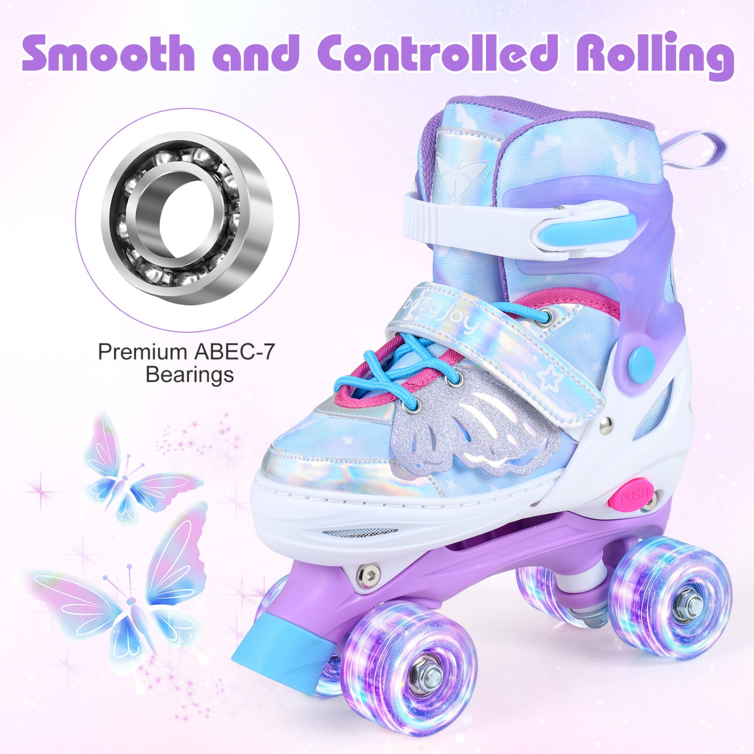 Rollers pour enfants, pour tout-petings de 7 à 9 ans avec 4 roues lumineuses - Bleu