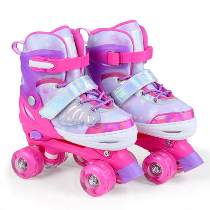 Kids Roller Skates for Toddlers Ages 7-9 with 4 Light up Wheels-Pink