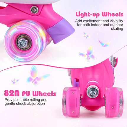 Kids Roller Skates for Toddlers Ages 5-7 with 4 Light-up Wheels-Pink