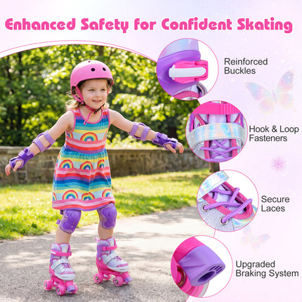 Kids Roller Skates for Toddlers Ages 5-7 with 4 Light-up Wheels-Pink