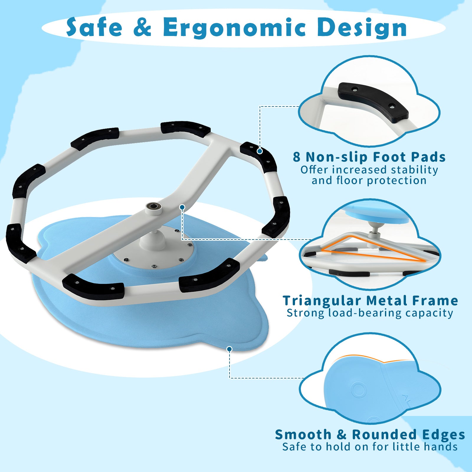 Kids Sensory Swivel Chair Elephant 360° Spinning Chair with Non-Slip Metal Base-Light Blue