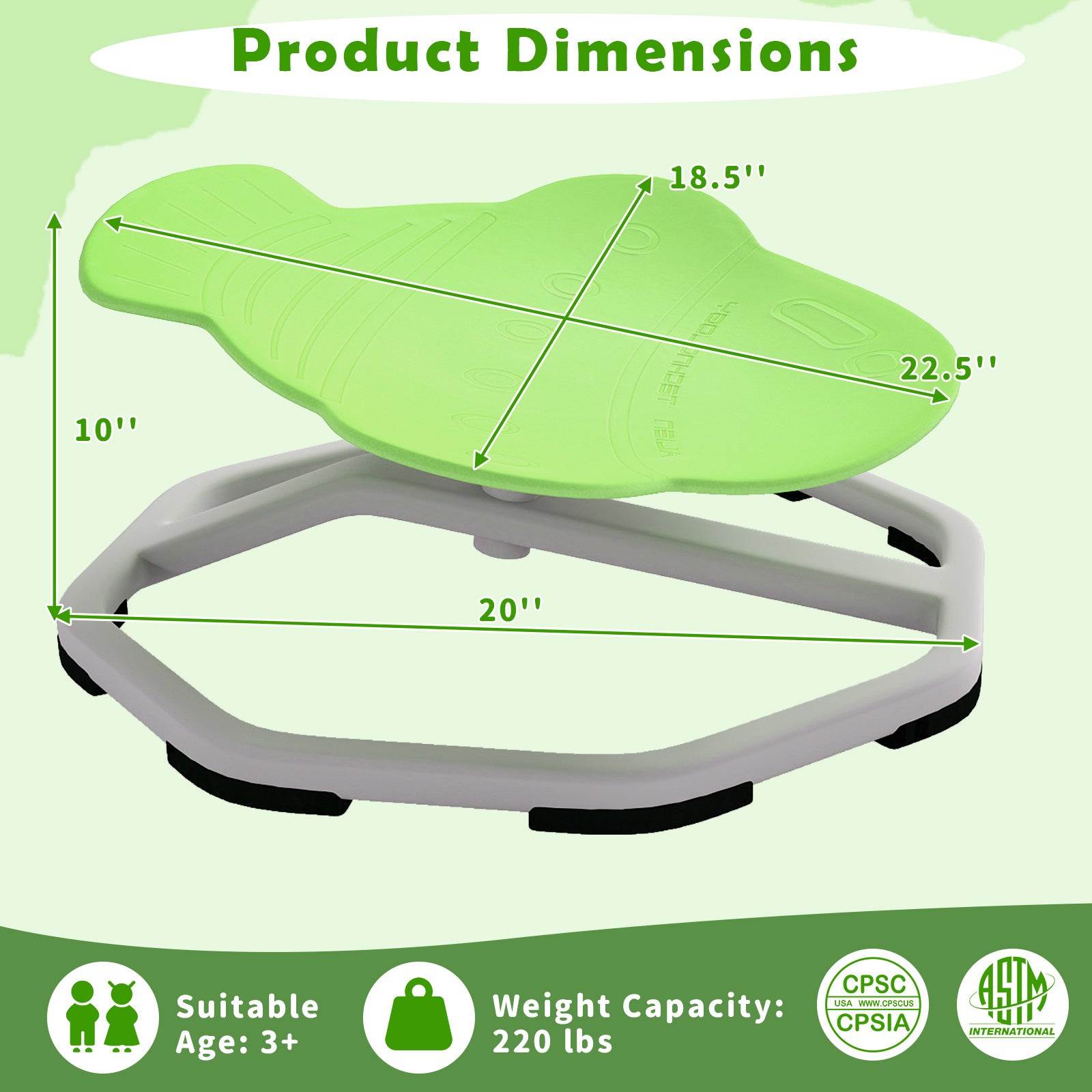 Kids Sensory Swivel Chair Elephant 360° Spinning Chair with Non-Slip Metal Base-Green