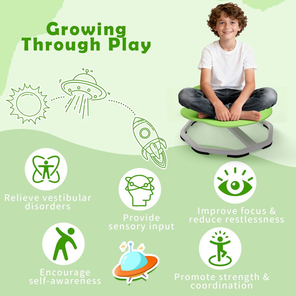 Kids Sensory Swivel Chair Elephant 360° Spinning Chair with Non-Slip Metal Base-Green