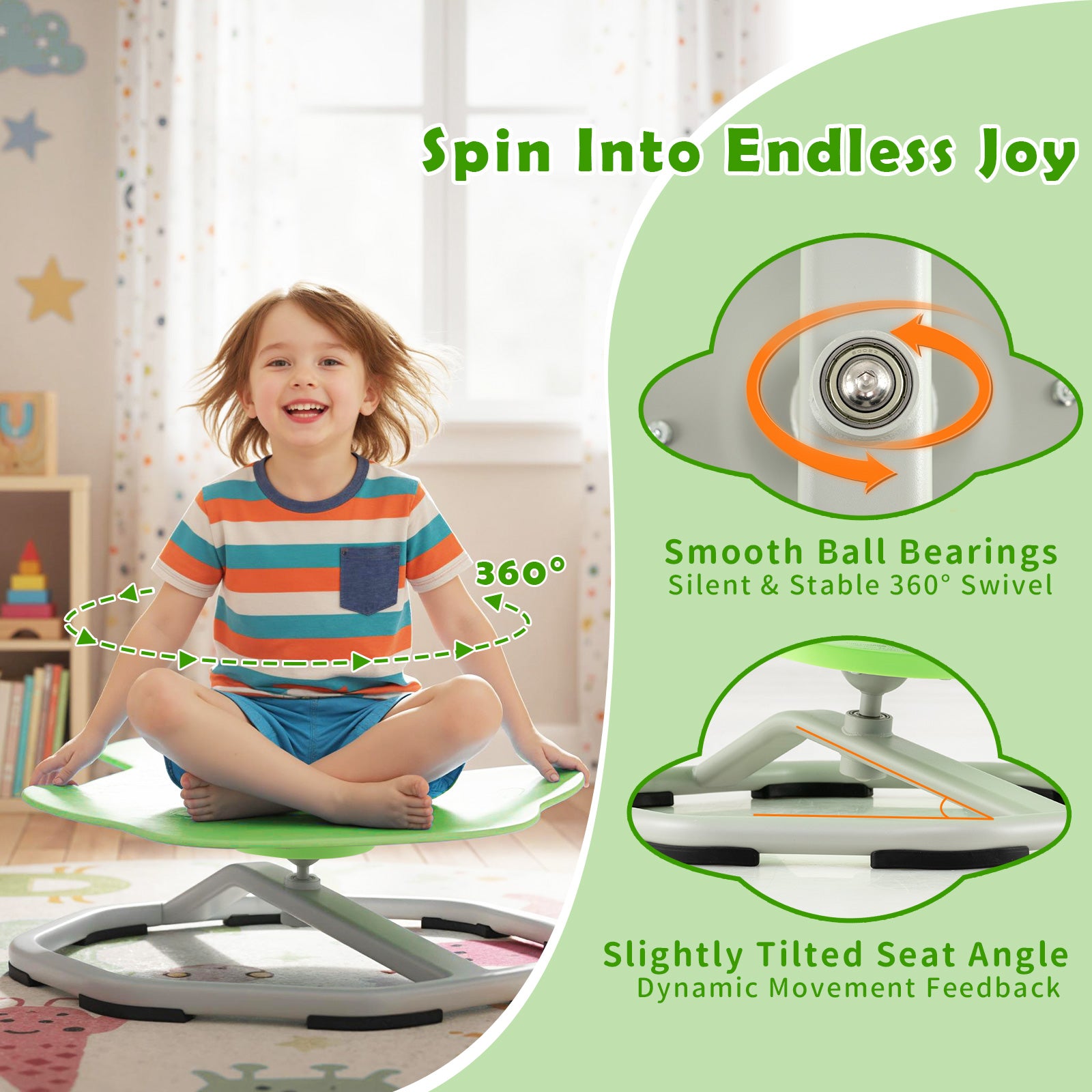 Kids Sensory Swivel Chair Elephant 360° Spinning Chair with Non-Slip Metal Base-Green