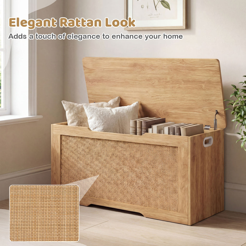 Kids Storage Bench 40 Inch Toy Box with Flip Top and Handles-Natural