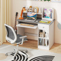 Kids Study Desk Children Writing Table with Hutch Drawer Shelves and Keyboard Tray-Gray
