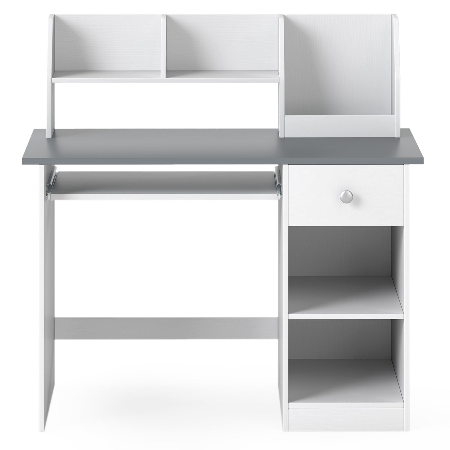Kids Study Desk Children Writing Table with Hutch Drawer Shelves and Keyboard Tray-Gray