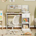 Kids Study Desk Children Writing Table with Hutch Drawer Shelves and Keyboard Tray-White