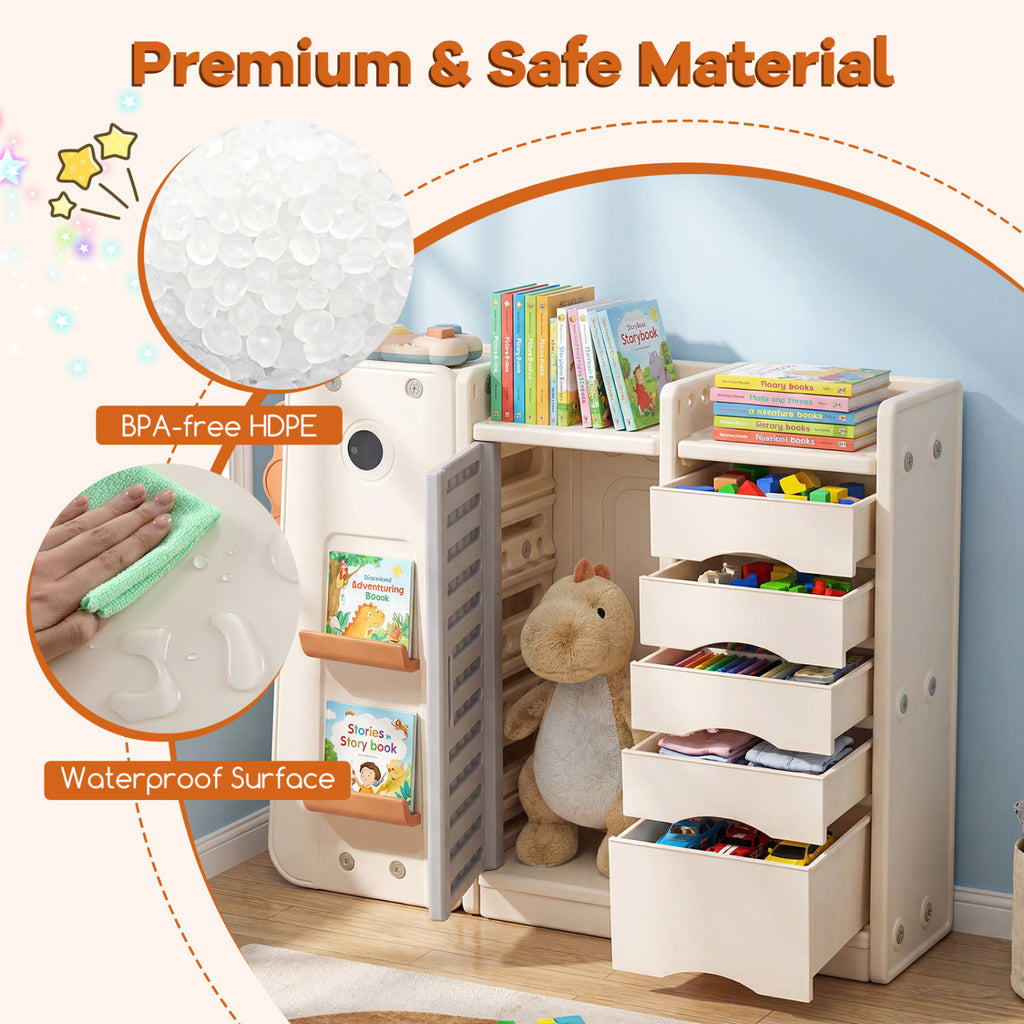 Kids Toy Storage Organizer with 5 Removable Bins for Playroom-Beige