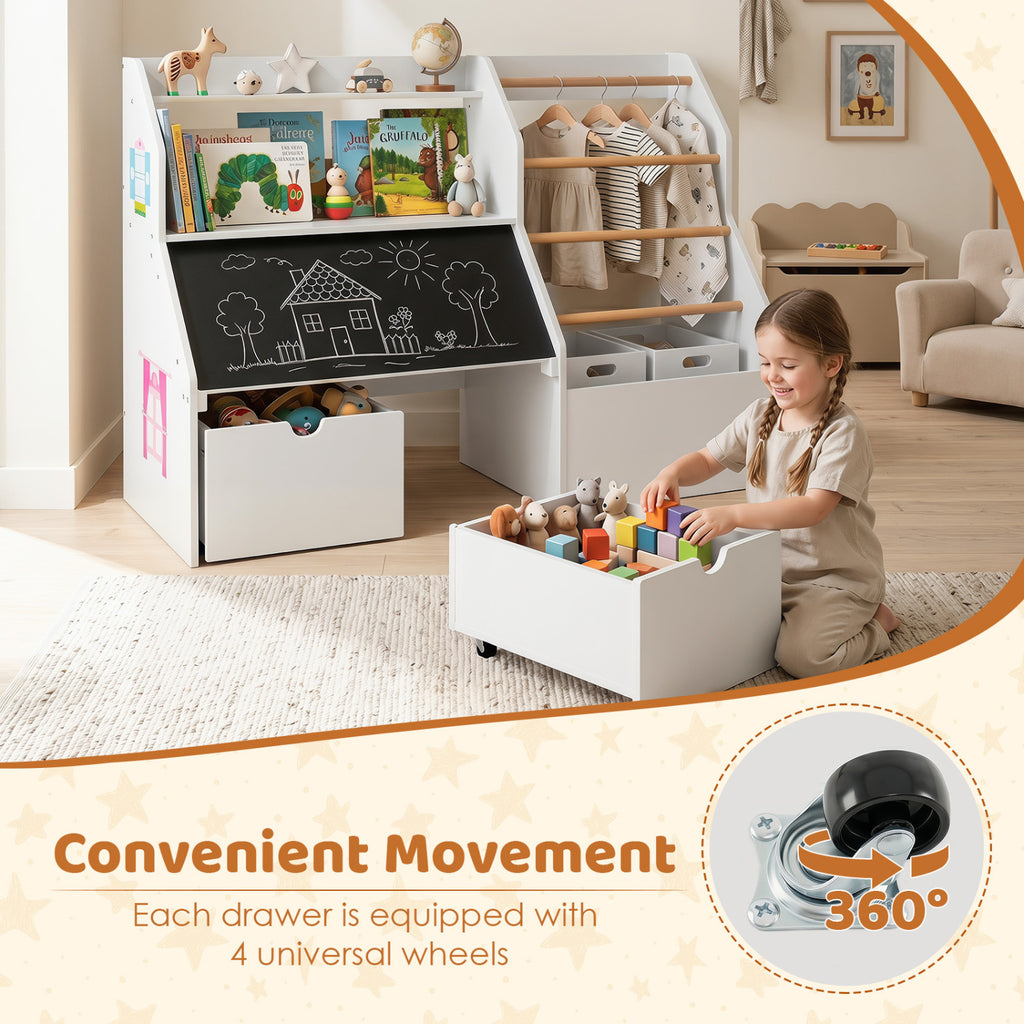 Kids Toy Storage Organizer with Flip-up Blackboard-White