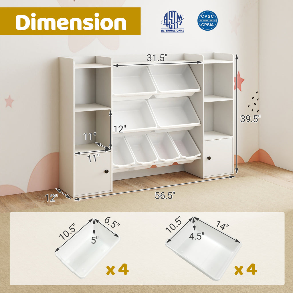 Kids Toy Storage and Bookshelf with Boxes and Open Shelves-White