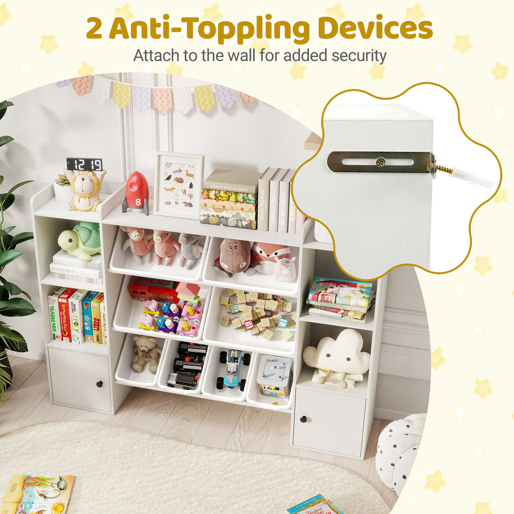 Kids Toy Storage and Bookshelf with Boxes and Open Shelves-White