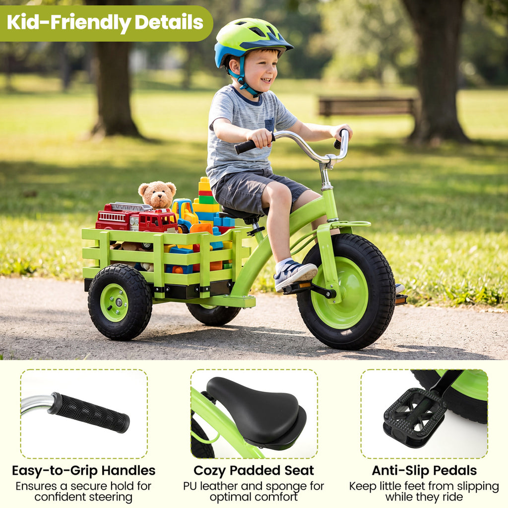 Kids Tricycle with 15 Inch Inflatable Rubber Tires -Green