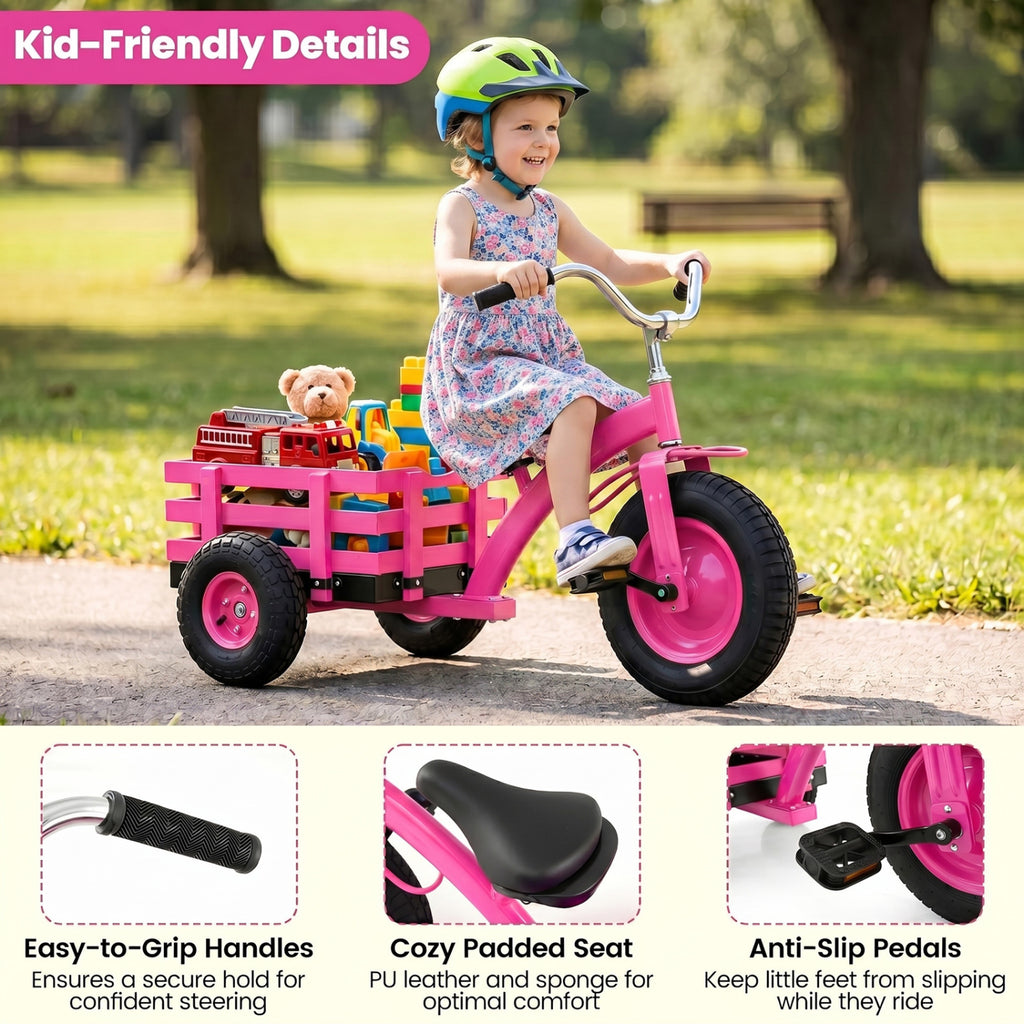 Kids Tricycle with 15 Inch Inflatable Rubber Tires -Pink