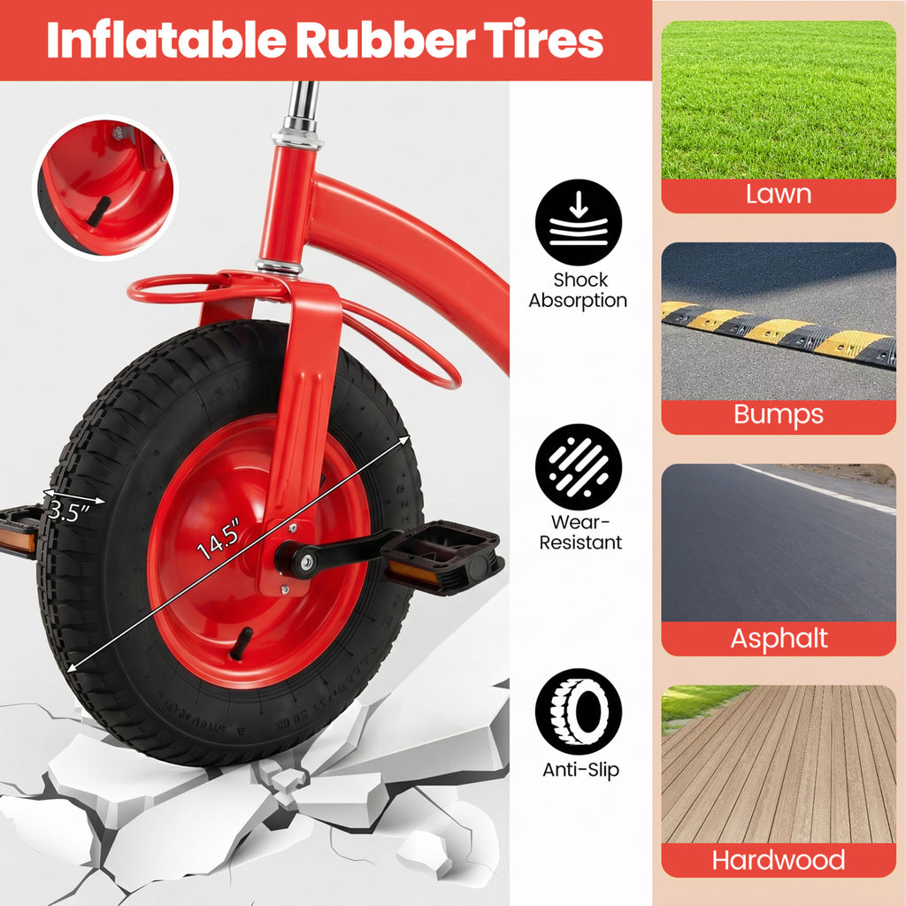 Kids Tricycle with 15 Inch Inflatable Rubber Tires-Red