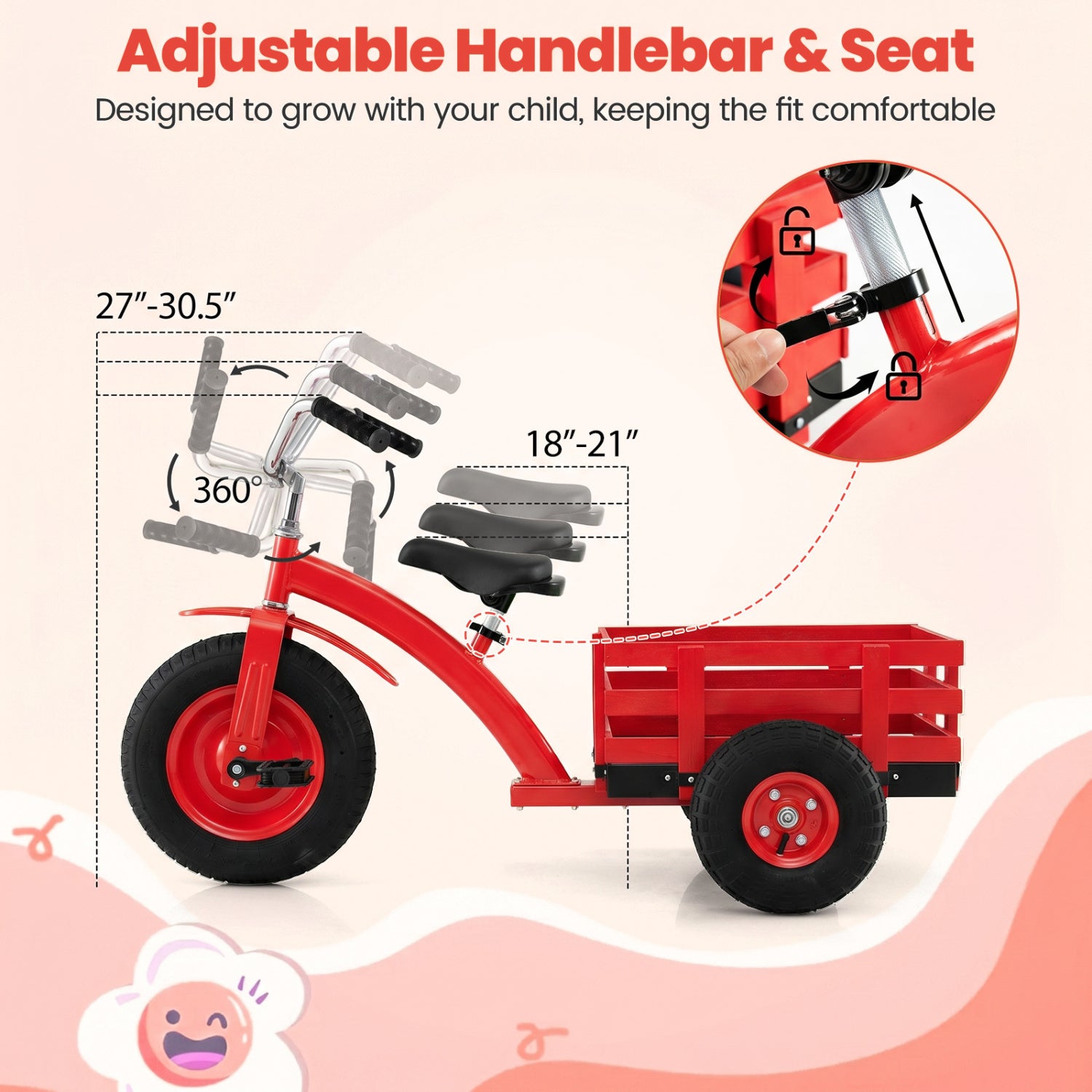 Kids Tricycle with 15 Inch Inflatable Rubber Tires-Red