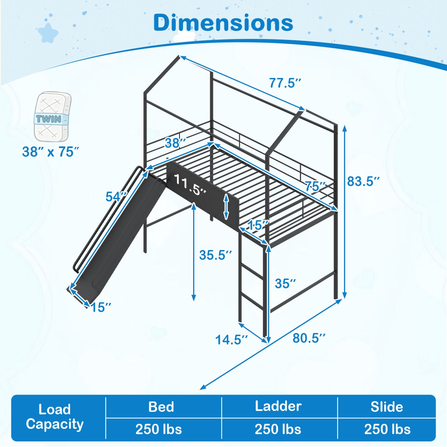 Kids Twin Size Loft Bed with Ladder and Slide for Bedroom-Black